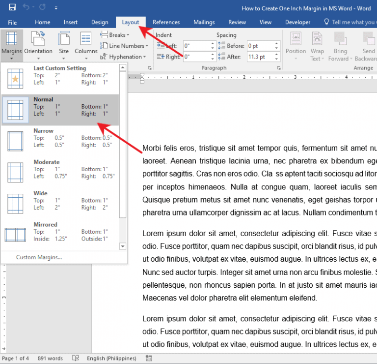 Microsoft Word 2013లో 1-అంగుళాల మార్జిన్‌లను ఎలా సెట్ చేయాలి