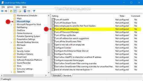 InPrivate-selauksen poistaminen käytöstä Microsoft Edgessä