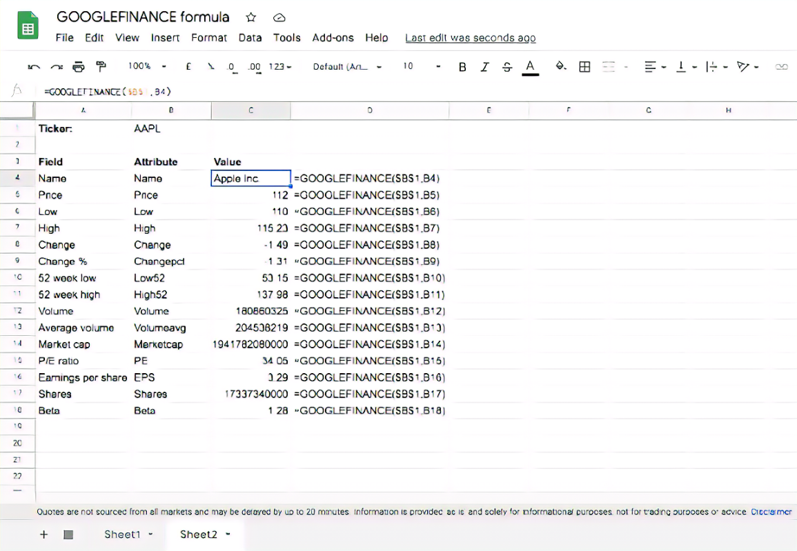 Sådan bruger du Google Finance i Sheets